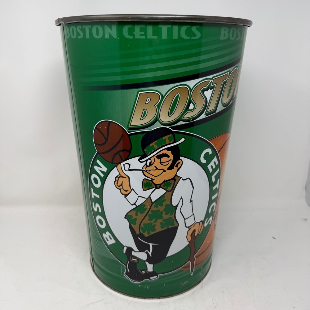 Vintage Boston Celtics Metal Wastebasket WinCraft NBA Lucky Leprechaun 15"